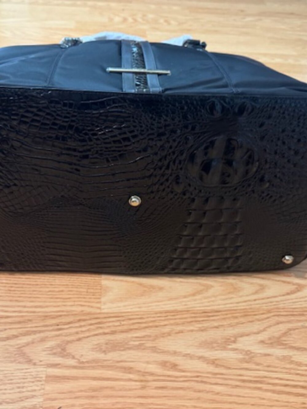 NWT Brahmin Duxbury Weekender Bag - Black Croc Embossed Leather & Nylon - $475 - Picture 4 of 12